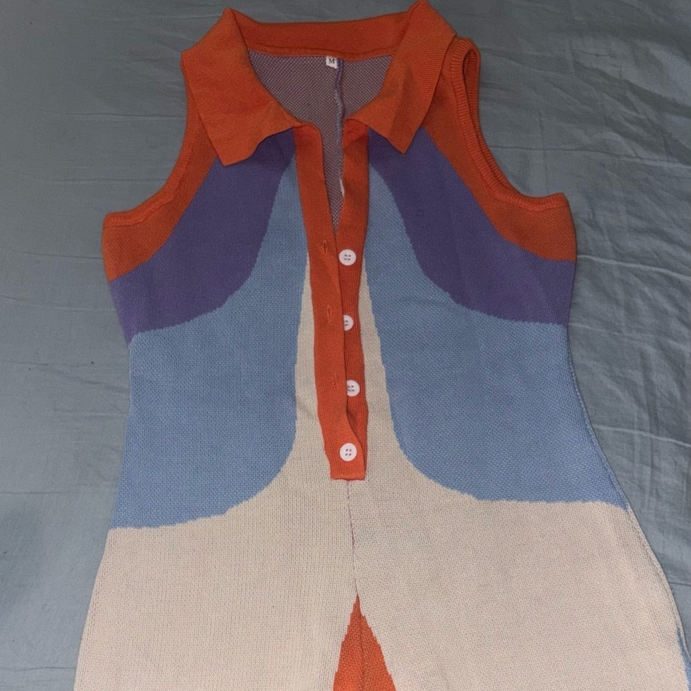 Colorful Sleeveless Knit Jumpsuit - Picture 3 of 5
